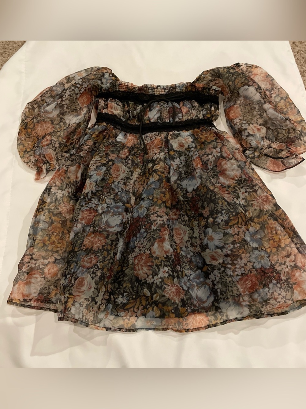Promesa Autumn Meadow Floral Organza Babydoll Mini Dress Size Small